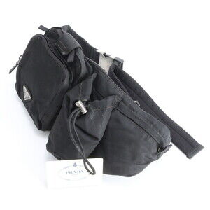Prada Tessuto Nylon VA0056 2-Way Body Bag/Waist Pouch (Black) - Men's with Gu...